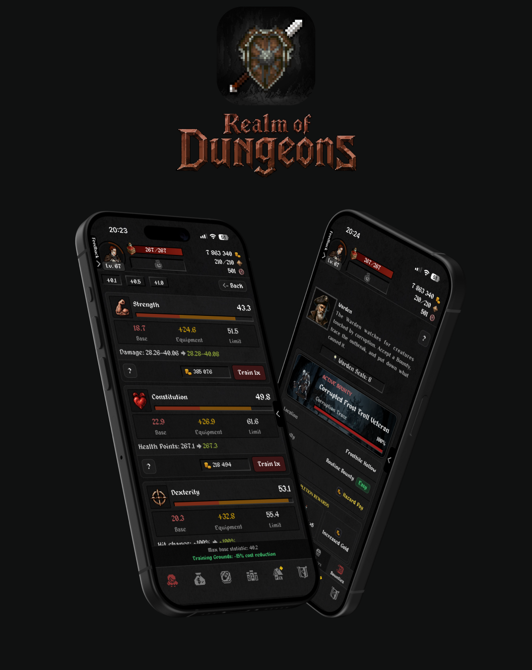 Interfejs mobilnej gry Realm of Dungeons